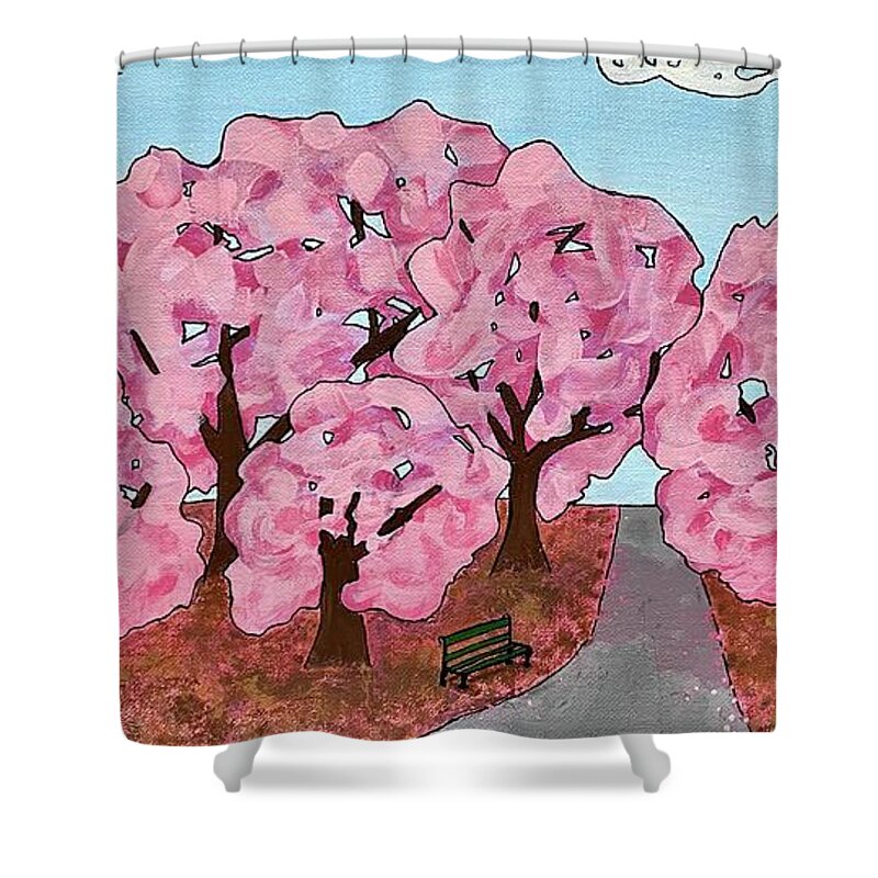 Cherry Trees Shower Curtain featuring the painting Cherry Trees by Wendy Golden