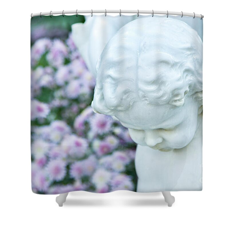 Albert Shower Curtain featuring the photograph Cherub in Autumn by Marilyn Cornwell