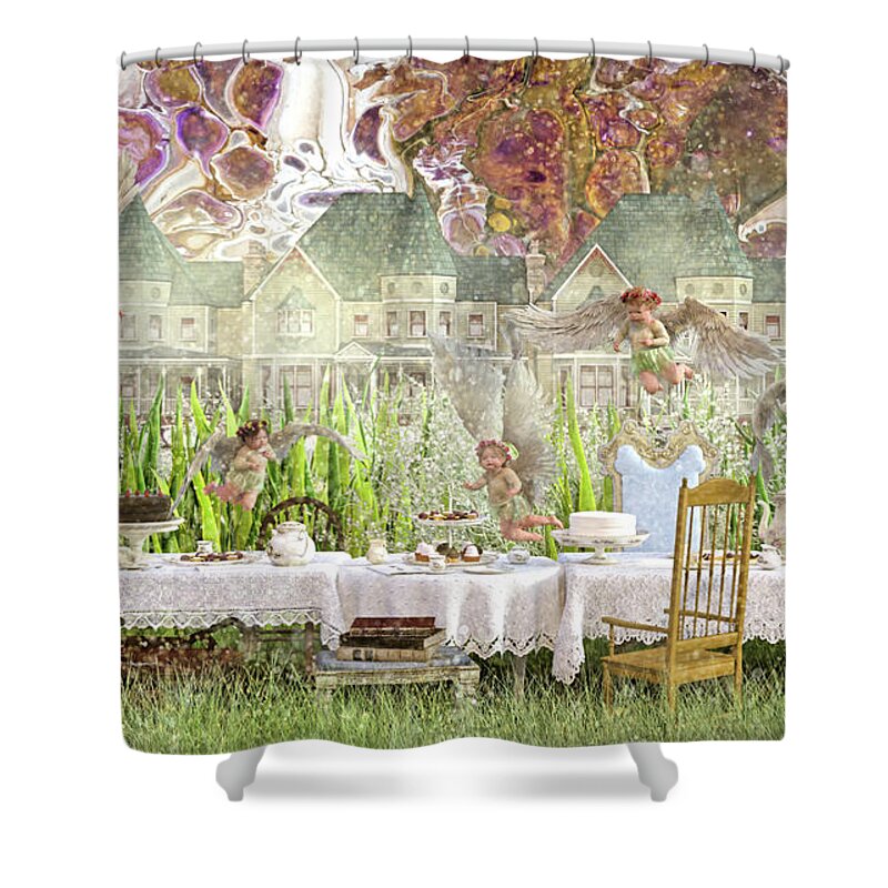 Cherub Shower Curtain featuring the digital art Cherubs Heavenly Feast by Betsy Knapp