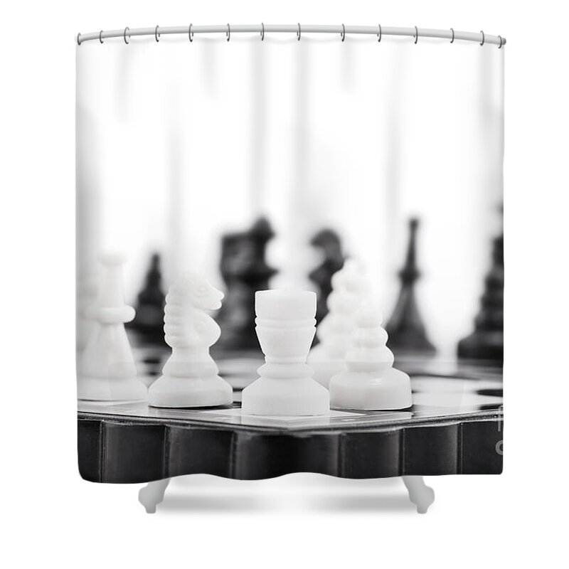 Chess Shower Curtain featuring the photograph Chess table by Mendelex Photography