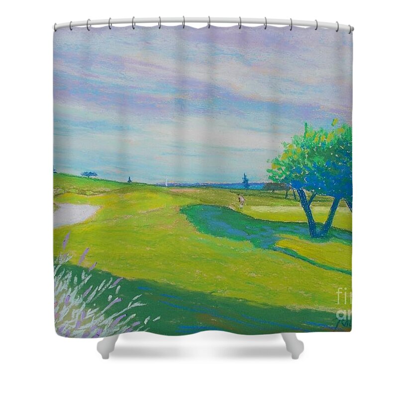 Pastels Shower Curtain featuring the pastel chester Golf Course by Rae Smith PAC