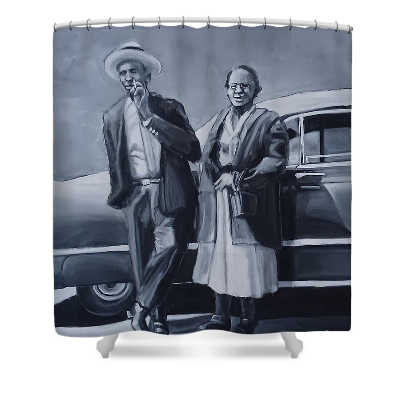Vintage Car Shower Curtain featuring the painting Chicago Gothic by Jean Cormier
