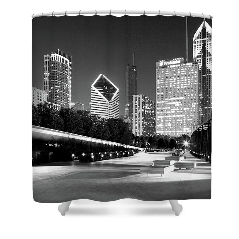 Architecture Shower Curtain featuring the photograph Chicago Night Lights Skyline by Patrick Malon