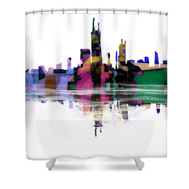 Abstract Shower Curtain featuring the digital art Chicago Skyline Abstract by Eileen Backman
