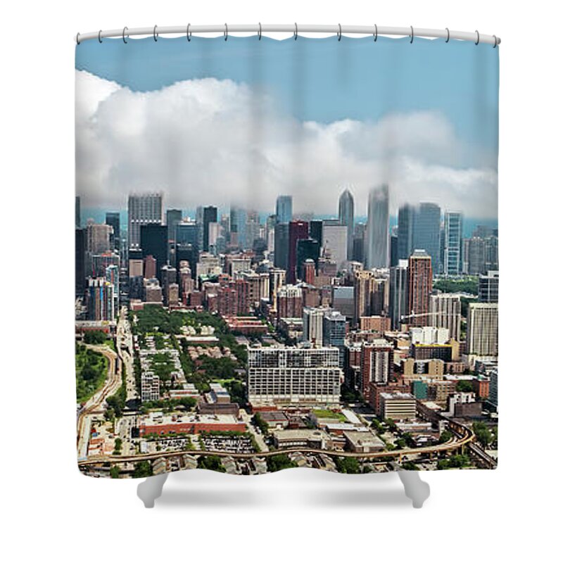 Chicago Shower Curtain featuring the photograph Chicago Skyline Aerial View by David Oppenheimer