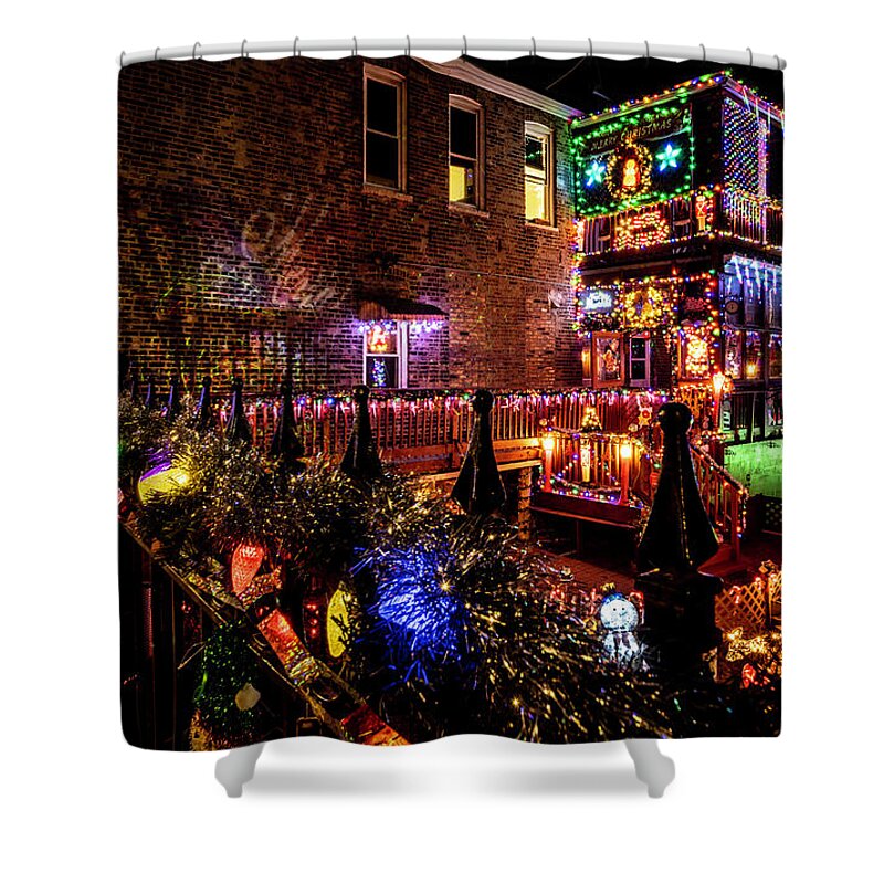 Chicago Shower Curtain featuring the photograph Chicago yard ablaze in xmas lights by Sven Brogren