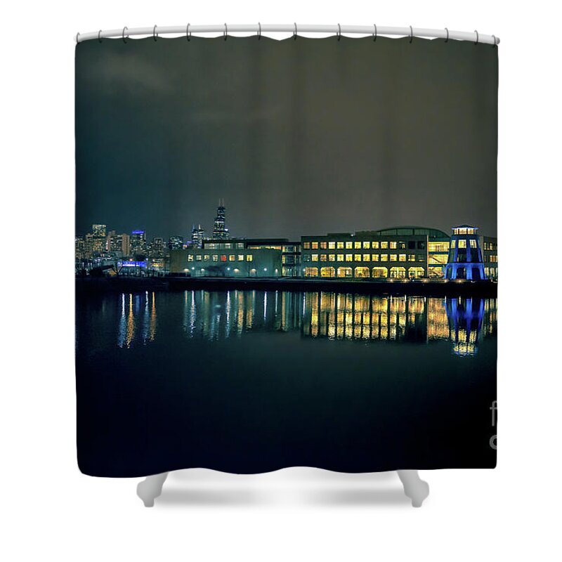 Goose Shower Curtain featuring the photograph Chicago's Goose Island at Night by Bruno Passigatti