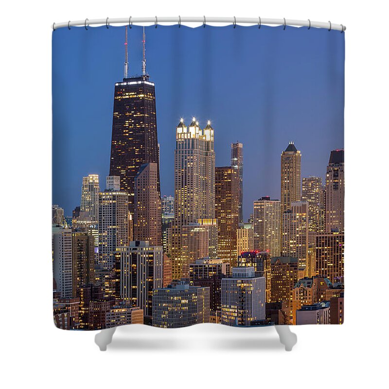 3scape Shower Curtain featuring the photograph Chicago's Streeterville at Dusk Vertical by Adam Romanowicz
