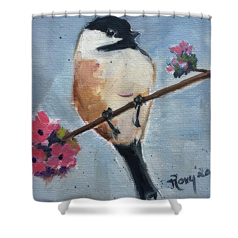 Chickadee Shower Curtain featuring the painting Chickadee 3 by Roxy Rich
