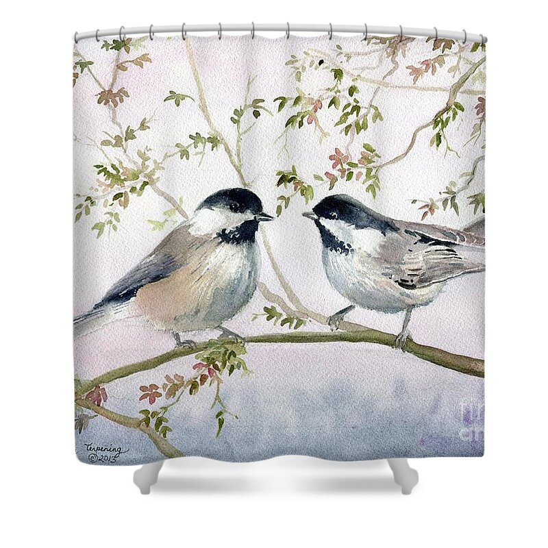 Chickadee Shower Curtain featuring the painting Chickadee Love by Melly Terpening