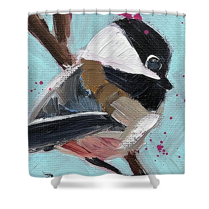 Black-capped Chickadee Shower Curtain featuring the painting Chickadee by Roxy Rich