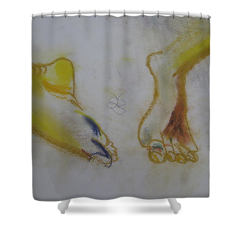  Shower Curtain featuring the drawing Chieh's Feet by AJ Brown