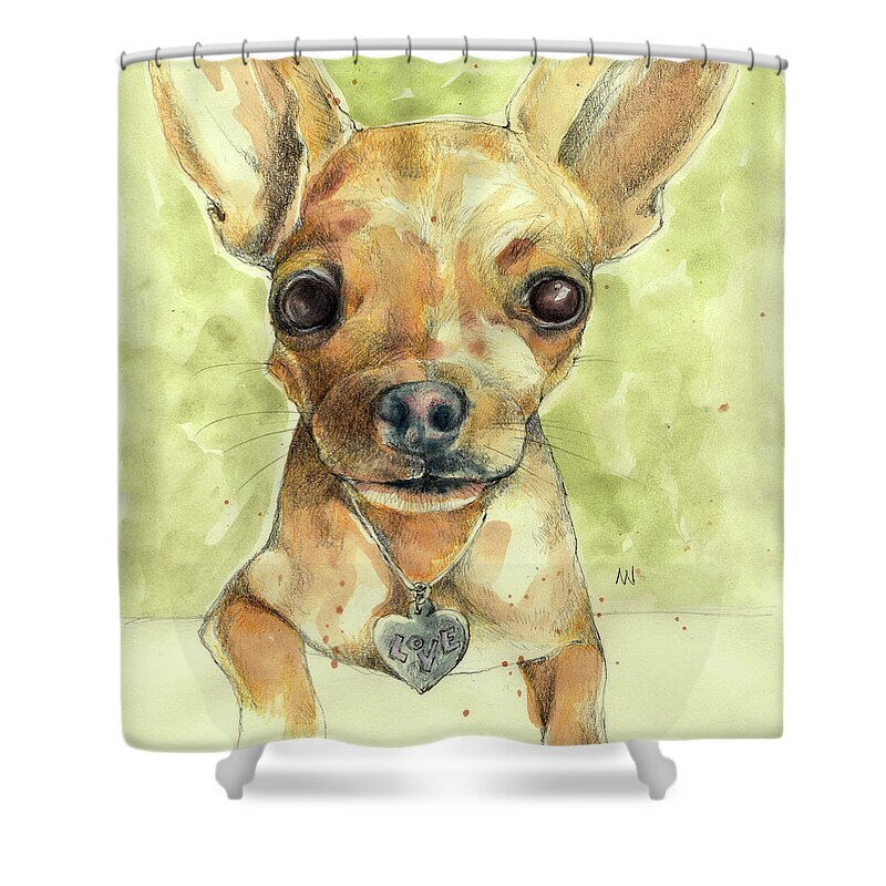 Love Puppy Shower Curtain featuring the painting Chihuahua Love by AnneMarie Welsh