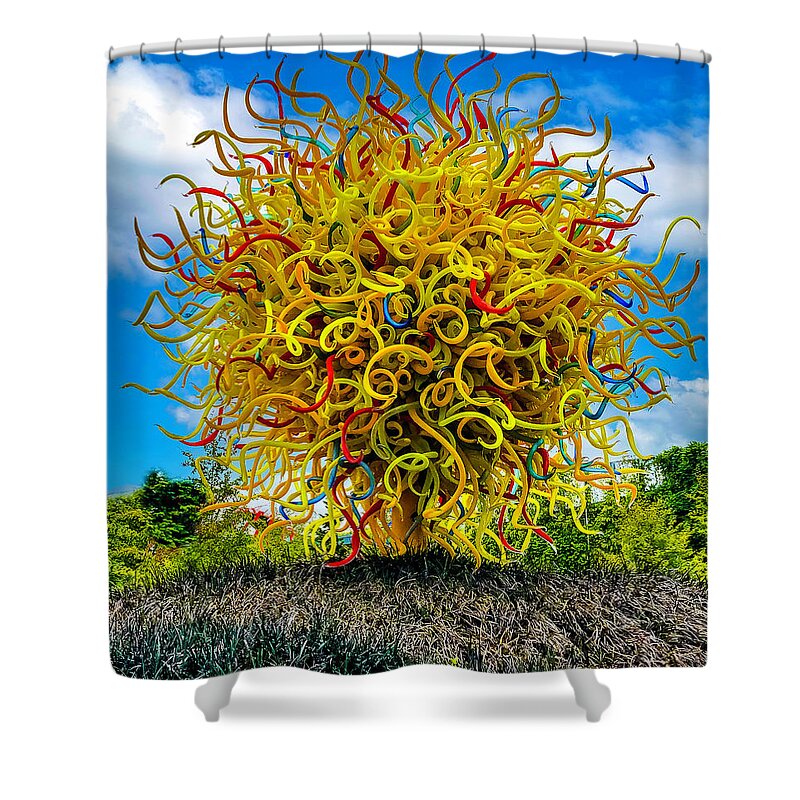 Hand Shower Curtain featuring the mixed media Chihuly Hand Blown Glass Tree by Pheasant Run Gallery