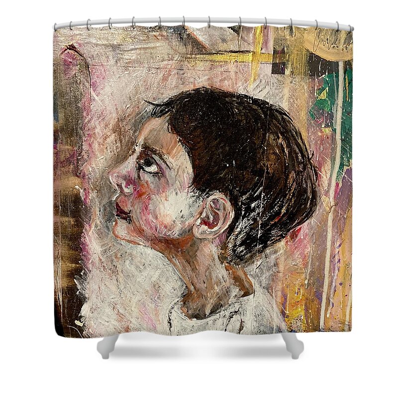 Child Shower Curtain featuring the painting Child looking up by David Euler
