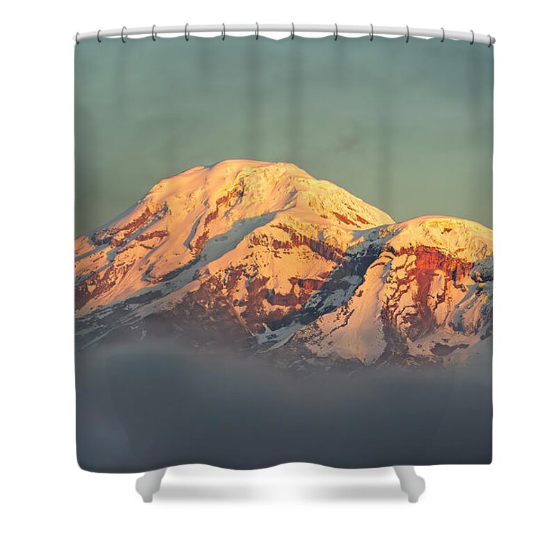 Andes Shower Curtain featuring the photograph Chimborazo volcano at golden hour by Henri Leduc