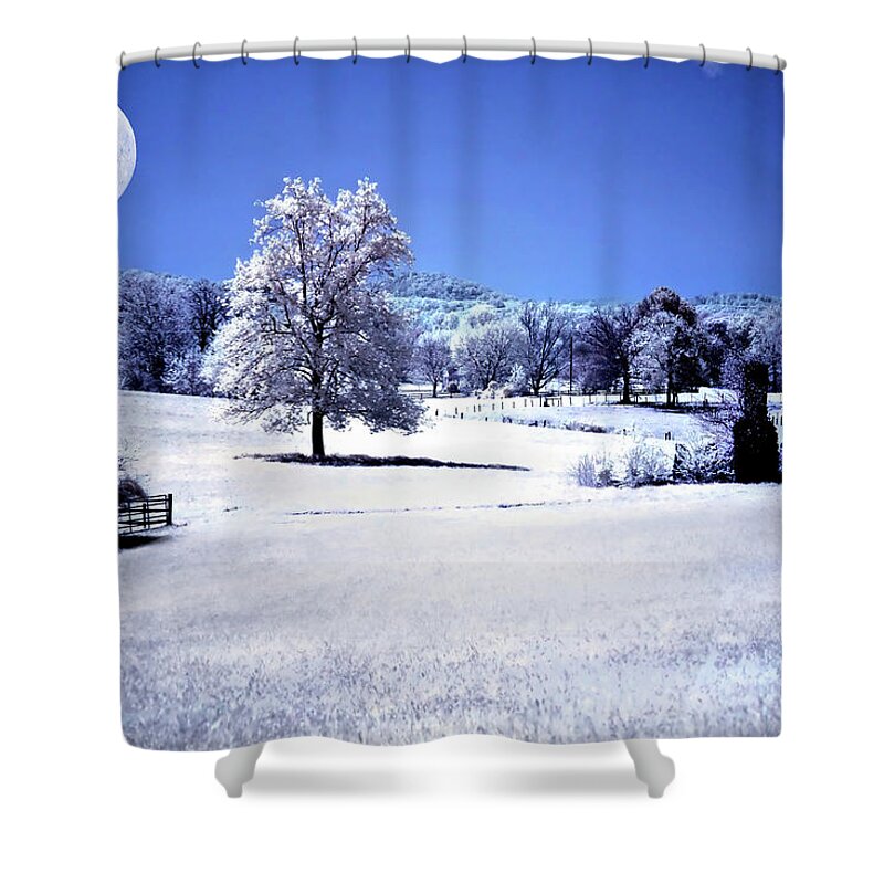 Infrared Shower Curtain featuring the pyrography Chimney in the Field by Anthony M Davis