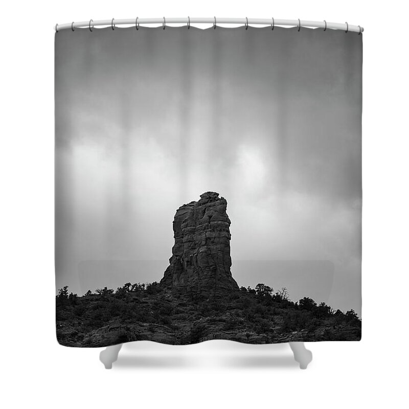 Altitude Shower Curtain featuring the photograph Chimney Rock Sedona AZ IV BW by David Gordon