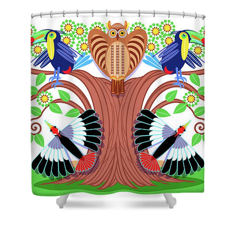 Chiva Shower Curtain featuring the digital art Chiva Bird Tree by Tim Phelps