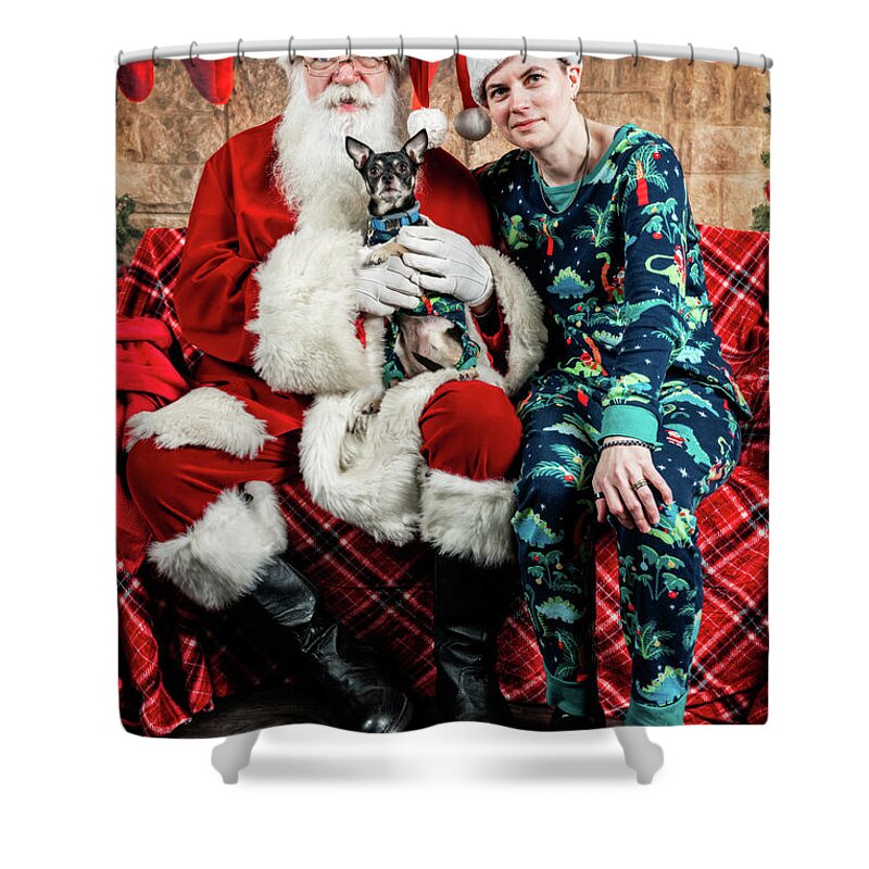 Chloe Shower Curtain featuring the photograph Chloe with Santa 3 by Christopher Holmes
