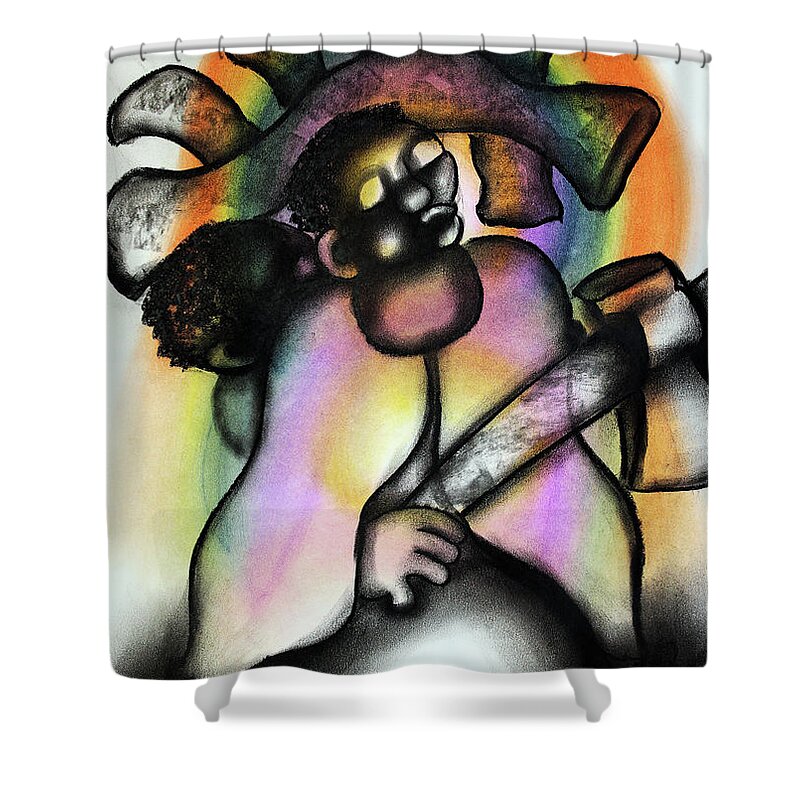 Moa Shower Curtain featuring the painting Chopping Wood by David Mbele