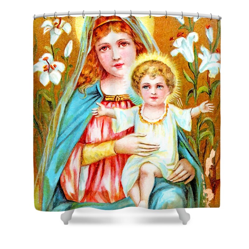 White Shower Curtain featuring the photograph Christianity Madonna and Jesus by Munir Alawi