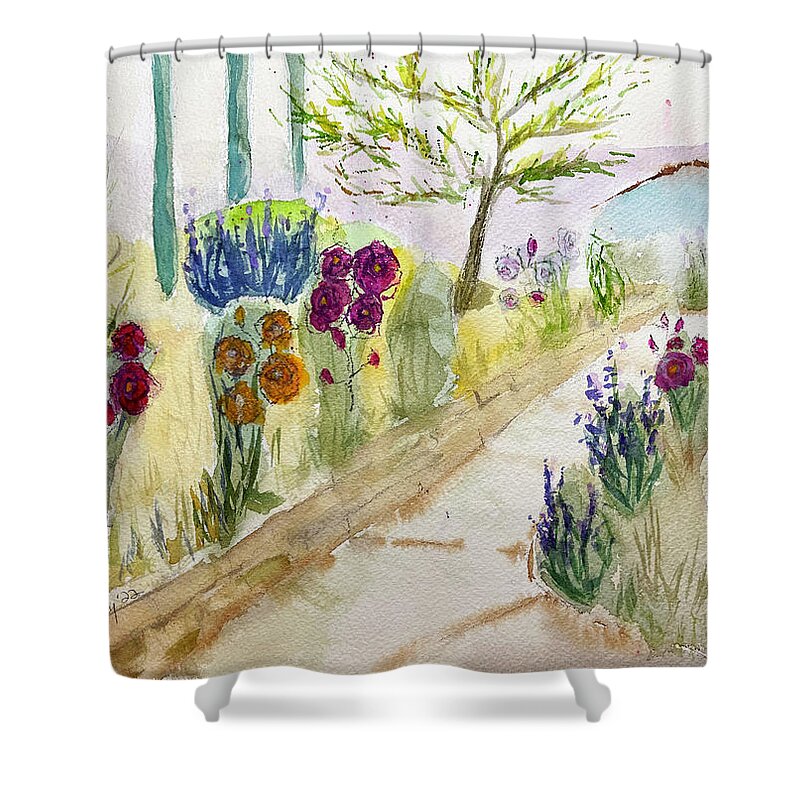 Gershon Bachus Vintners Shower Curtain featuring the painting Christinas Garden at GBV by Roxy Rich