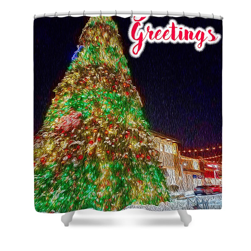 Christmas Card With Season's Greeting Large Colorful Tree Shower Curtain featuring the photograph Christmas Card with Season's Greeting - Large Colorful Tree by David Morehead