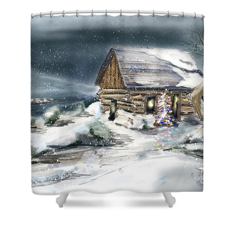 Log Cabin Shower Curtain featuring the digital art Christmas Ghosts by Doug Gist