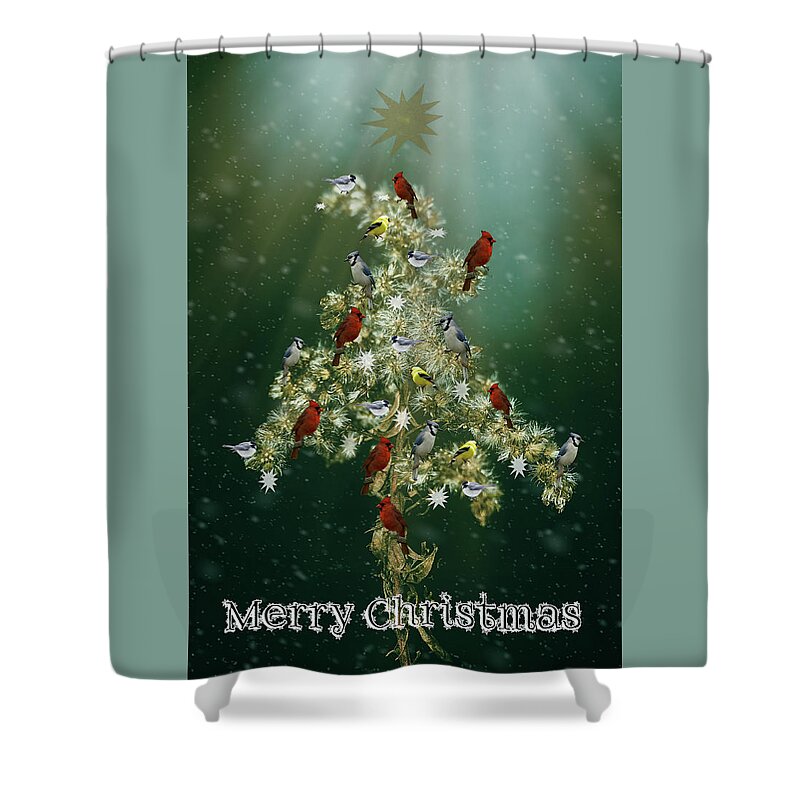 Christmas Shower Curtain featuring the photograph Christmas Goldenrod and Songbirds Greeting Card by Carol Senske