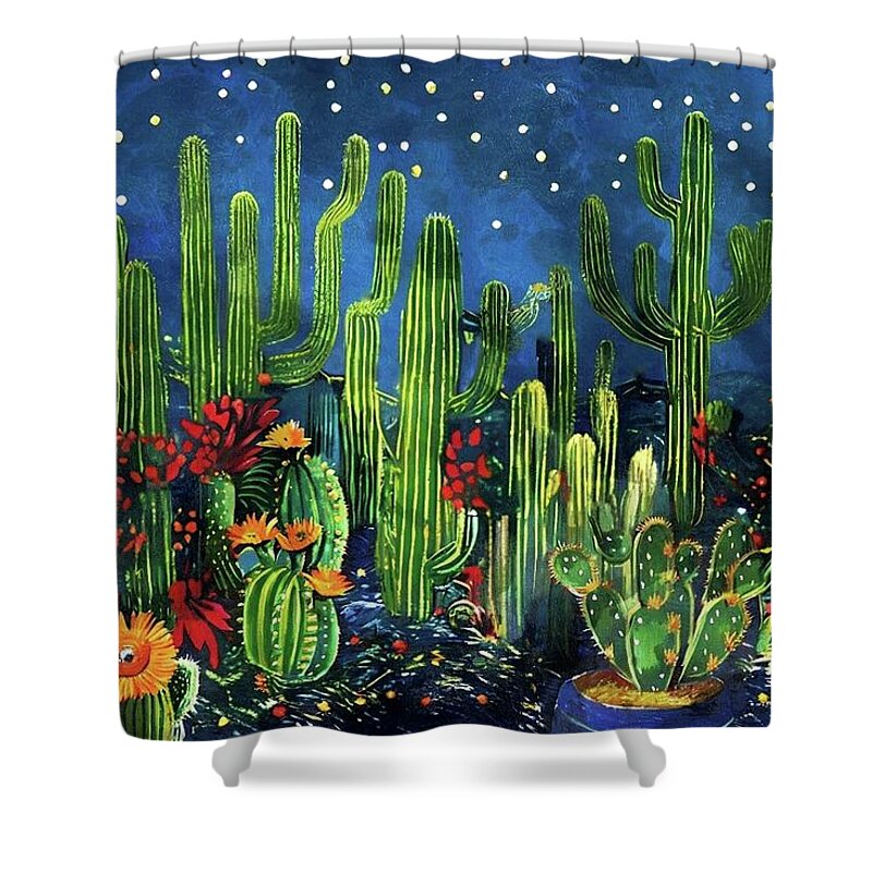 Cactus Shower Curtain featuring the digital art Christmas in the Desert by Ally White