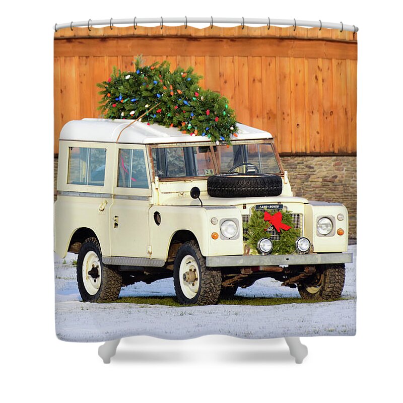 Land Rover Shower Curtain featuring the photograph Christmas Land Rover by Nicole Lloyd
