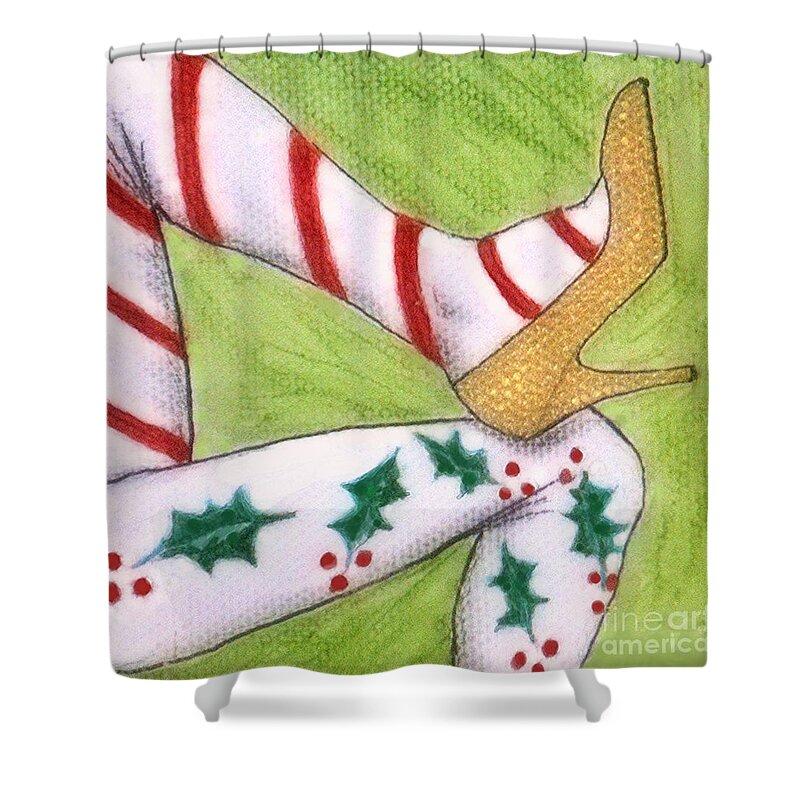 Christmas Shower Curtain featuring the drawing Christmas Legs by Jayne Somogy