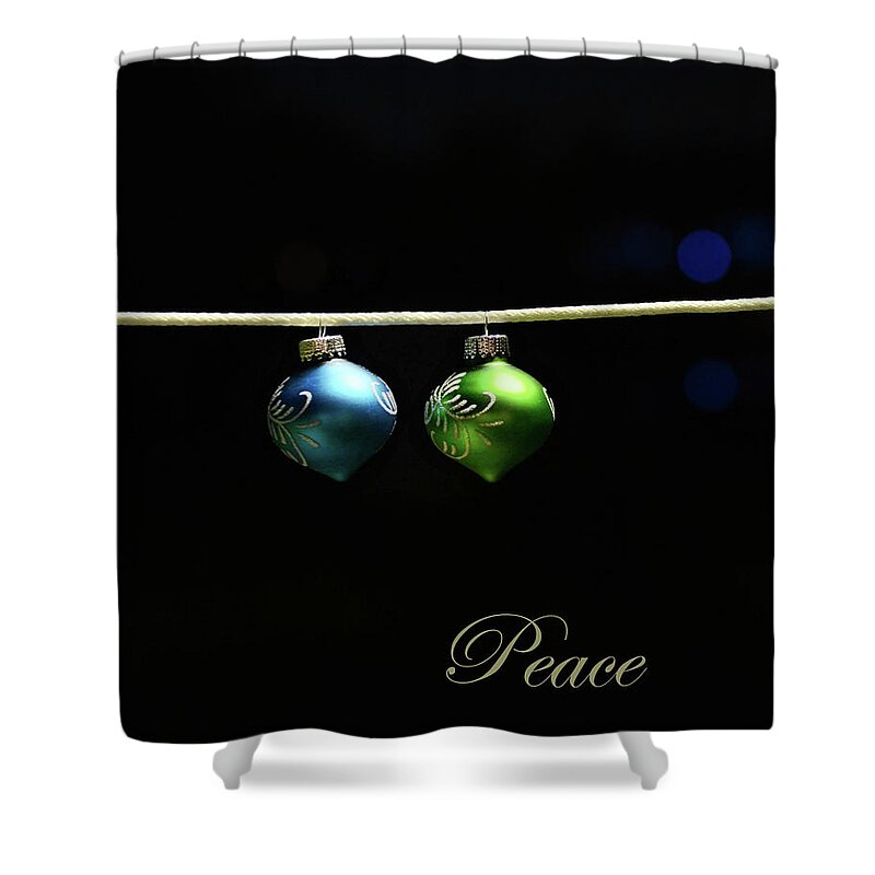 Christmas Shower Curtain featuring the photograph Christmas Ornaments Peace by Laura Fasulo