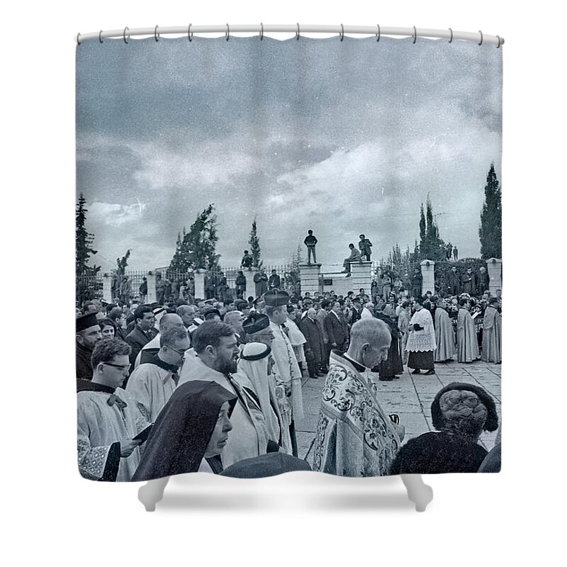 1969 Shower Curtain featuring the photograph Christmas Procession in 1969 by Munir Alawi