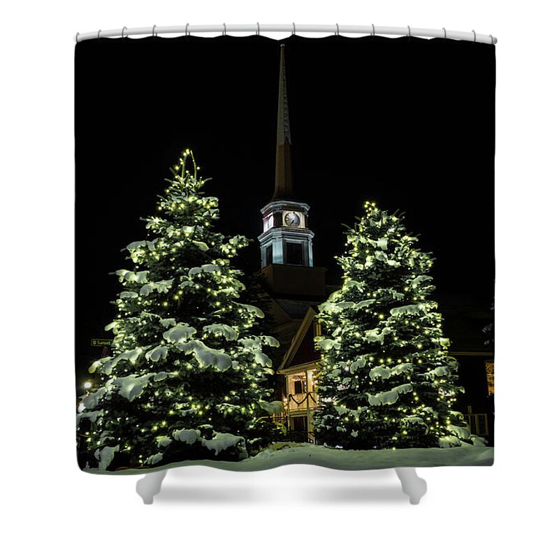 Vermont Shower Curtain featuring the photograph Christmas time in picturesque Stowe Vermont. by Scenic Vermont Photography