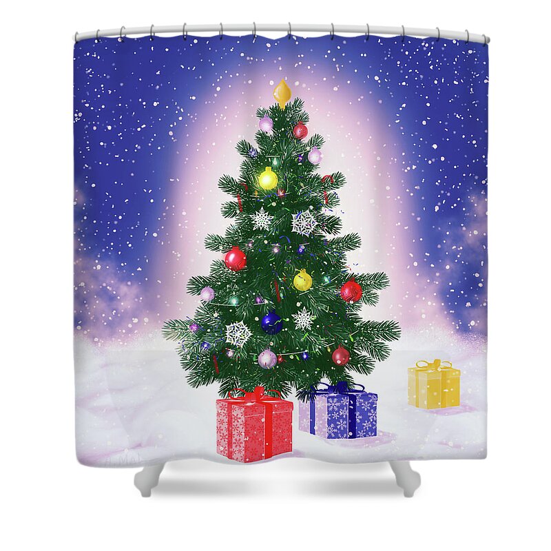 Christmas Shower Curtain featuring the digital art Christmas Tree by Anastasiya Malakhova
