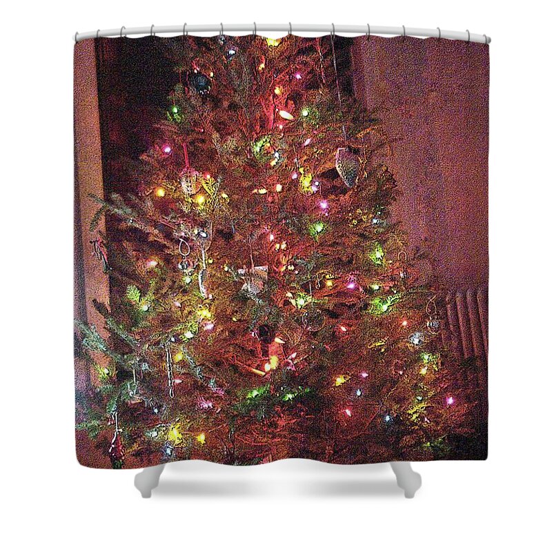 Red Shower Curtain featuring the photograph Christmas Tree Memories, Red by Carol Whaley Addassi