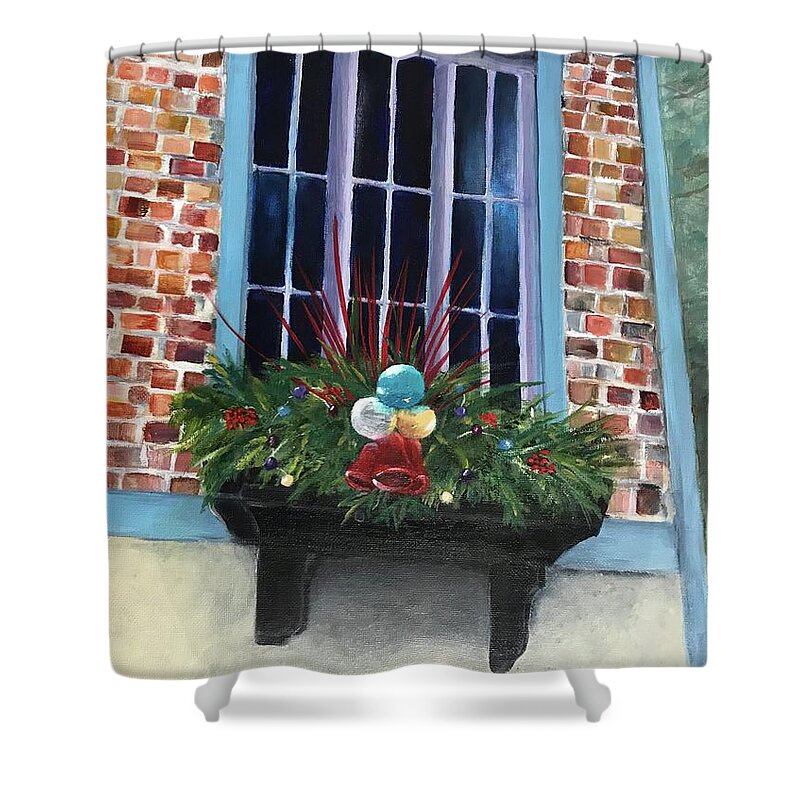 Holiday Shower Curtain featuring the painting Christmas Window Box by Deborah Naves