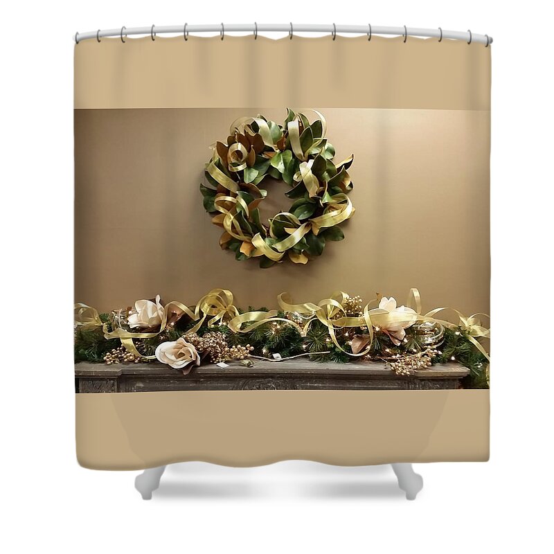 Wreath Shower Curtain featuring the photograph Christmas Wreath and Swag by Nancy Ayanna Wyatt