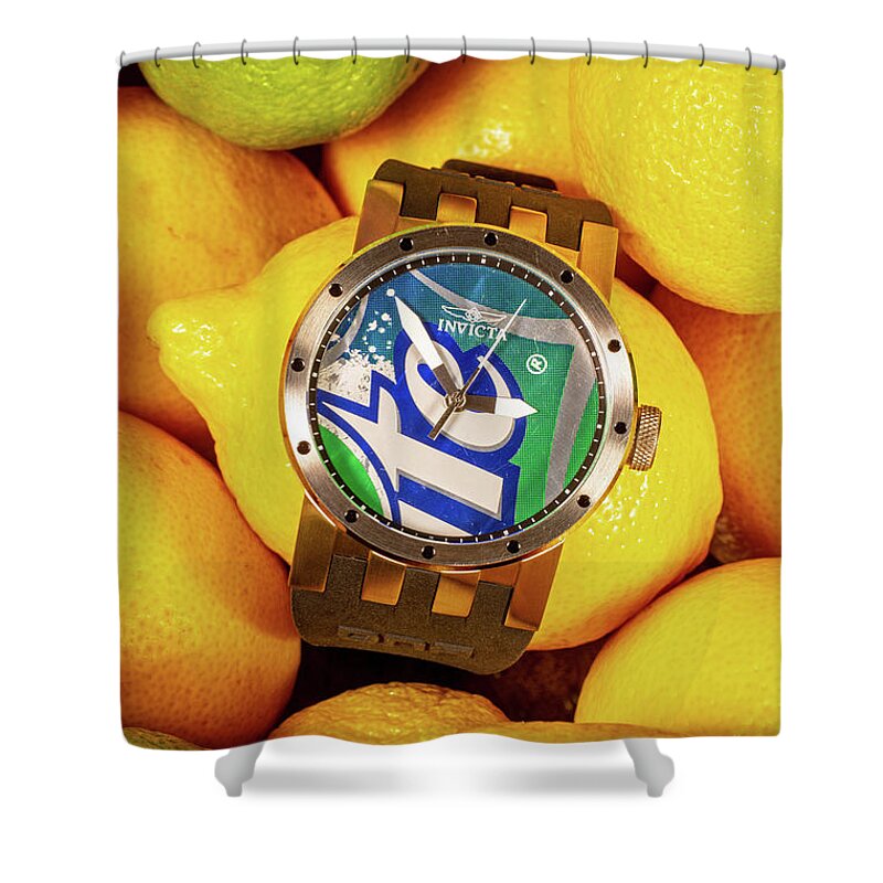 Lemon Shower Curtain featuring the digital art Chucks Lemons by Jorge Estrada