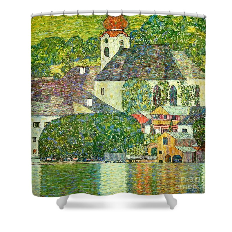 Church In Unterach On The Attersee Shower Curtain featuring the painting Church in Unterach on the Attersee by Gustav Klimt