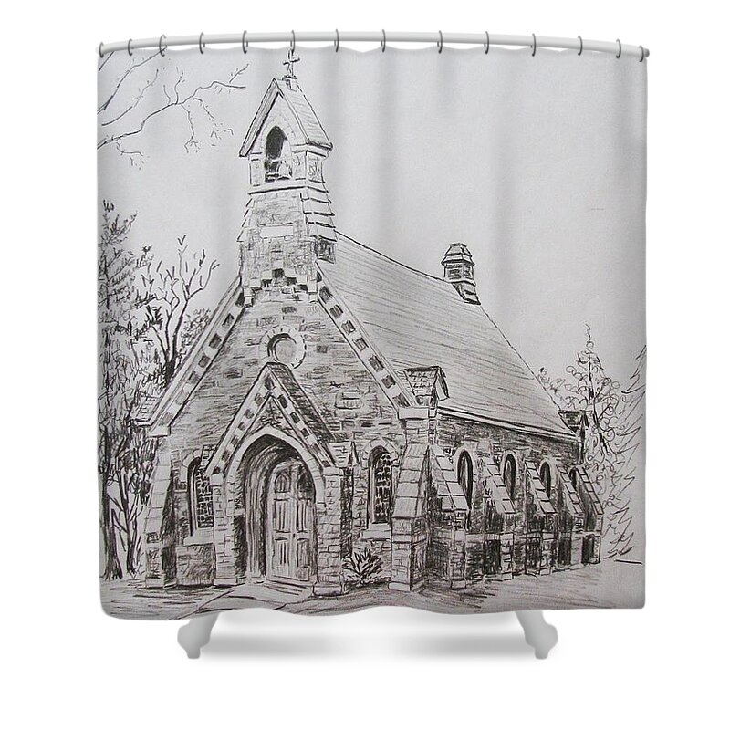 Pencil Drawing Shower Curtain featuring the painting Church near Burlington by Mary Ellen Mueller Legault