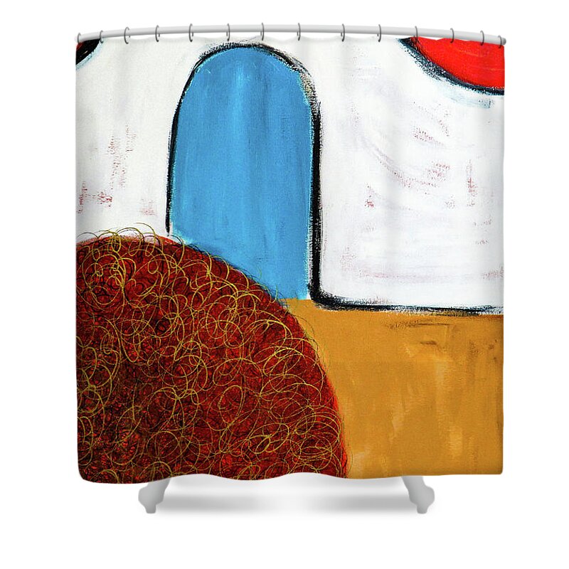 Adobe Wall Shower Curtain featuring the painting Church wall with tumbleweed by Ted Clifton