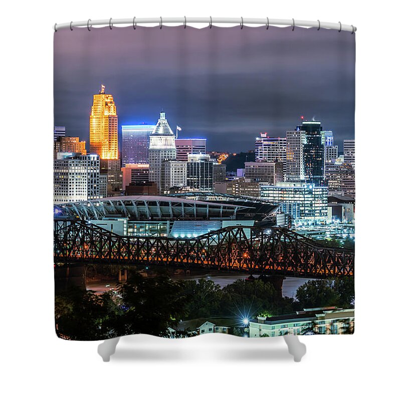 2018 Shower Curtain featuring the photograph Cincinnati Skyline at Night Photo by Paul Velgos
