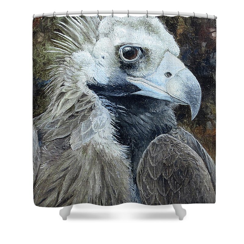 Cinereous Vulture Shower Curtain featuring the painting Cinereous Vulture Portrait by Barry Kent MacKay