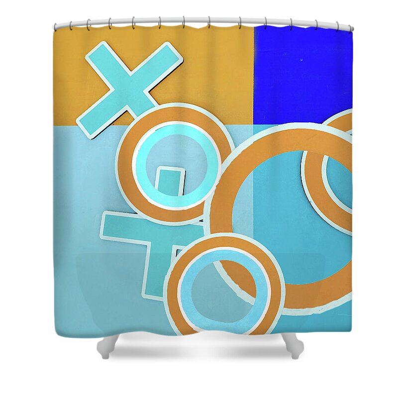 Still Life Shower Curtain featuring the mixed media Circles and Squares 3 by Sharon Williams Eng