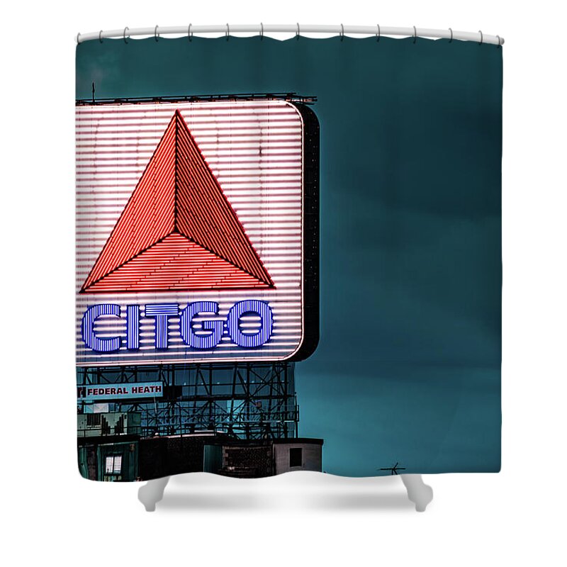 America Shower Curtain featuring the photograph Citgo Sign at Dawn - Boston's Kenmore Square by Gregory Ballos