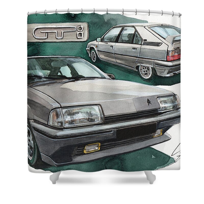 Citroen Shower Curtain featuring the painting Citroen BX GTi by Yoshiharu Miyakawa