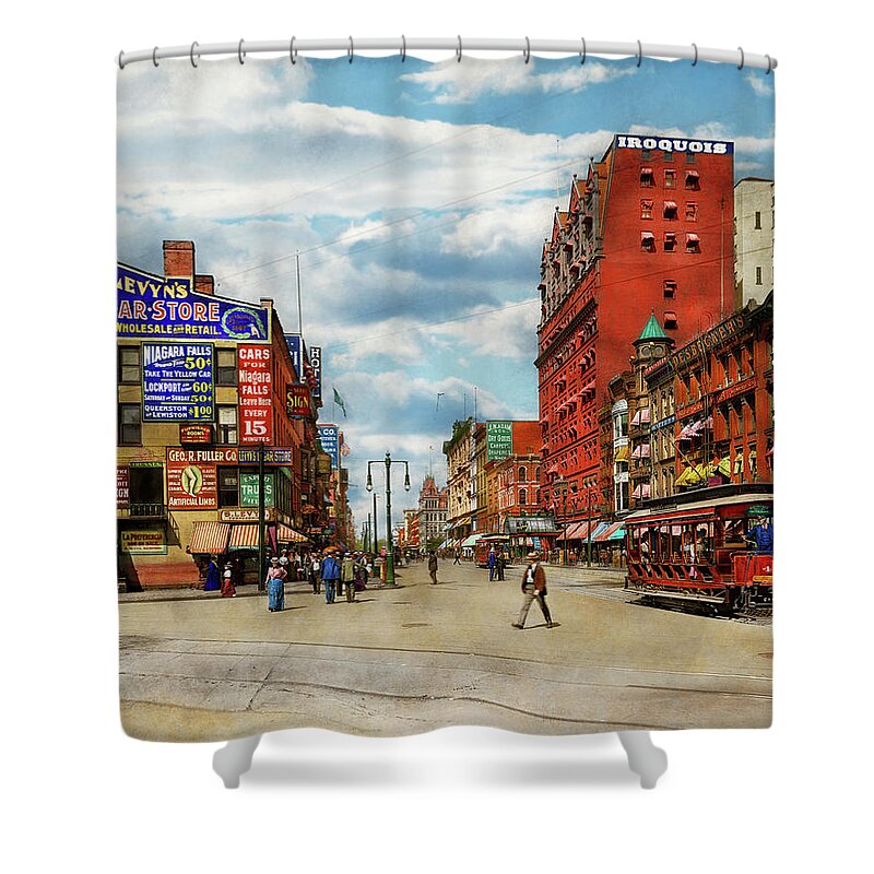 Buffalo Shower Curtain featuring the photograph City - Buffalo NY - Signs of the Times 1900 by Mike Savad